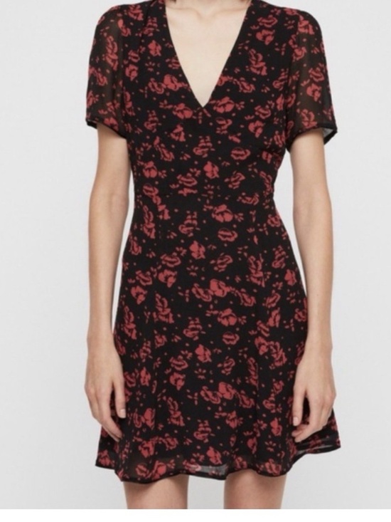 All Saints Dresses & Skirts - AllSaints Luca Eira Black Red Floral Mini Dress Short Sleeve V-Neck - size 6